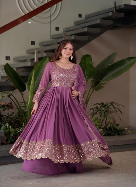 Ssc 677 Heavy Faux Georgette Embroidery Work Gown With Sharara Dupatta Online Wholesale